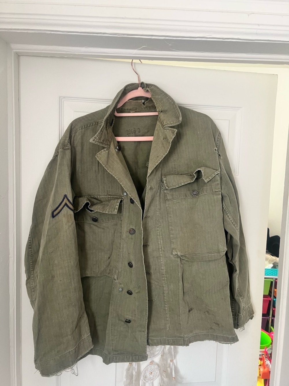 Vintage HBT Jacket WW2 1940s 13 Star Buttons US Army Shirt Herringbone twill 36R